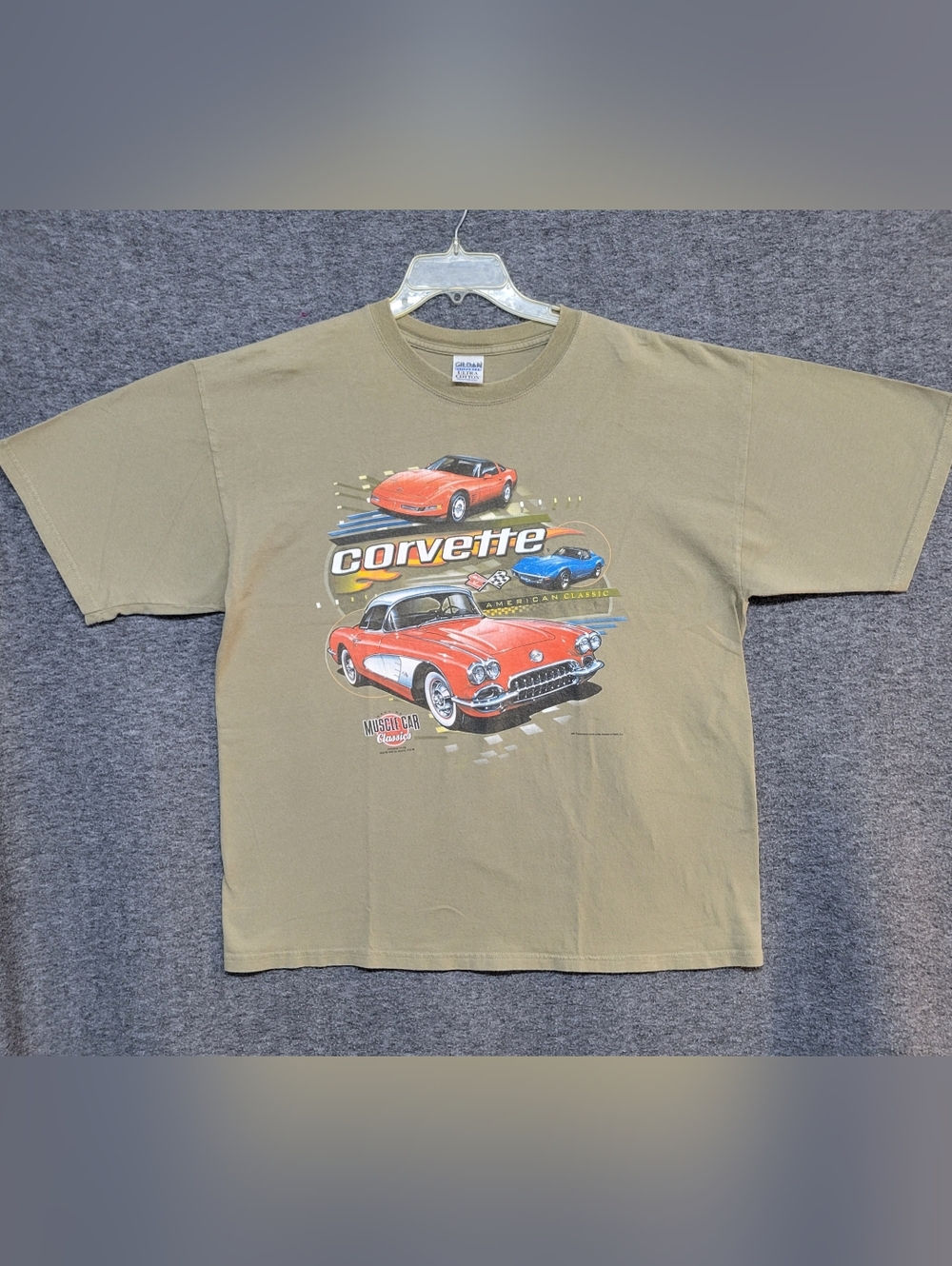 Men’s Corvette Short Sleeve Brown T-shirt Size XL Gildan Activewear 100% Cotton